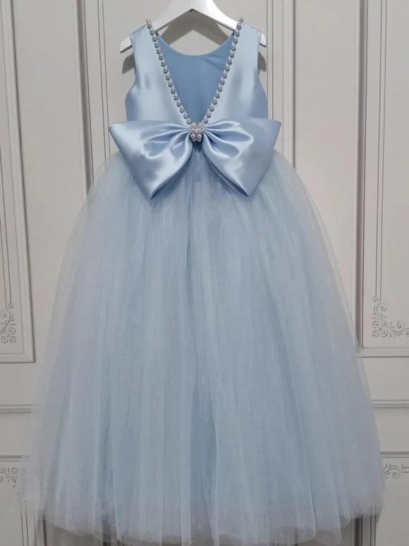 Flower Girl Dresses Baby Blue Tulle Sleeveless Jewel Neck Flower Girl Dresses