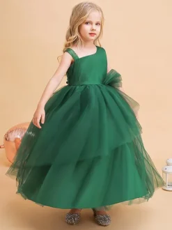 Flower Girl Dresses Green Christmas Tulle Sleeveless Designed Neckline Flower Girl Dresses