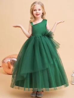 Flower Girl Dresses Green Christmas Tulle Sleeveless Designed Neckline Flower Girl Dresses