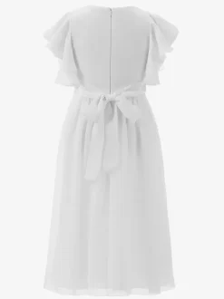 Flower Girl Dresses Ivory Chiffon Short Sleeves Jewel Neck Flower Girl Dresses