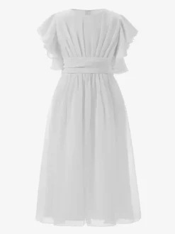 Flower Girl Dresses Ivory Chiffon Short Sleeves Jewel Neck Flower Girl Dresses