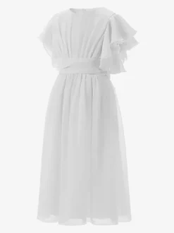 Flower Girl Dresses Ivory Chiffon Short Sleeves Jewel Neck Flower Girl Dresses