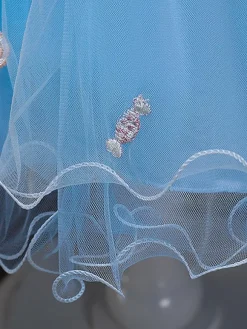 Flower Girl Dresses Blue Jewel Neck Sleeveless Bows Tulle Cotton Flowers Kids Social Party Dresses