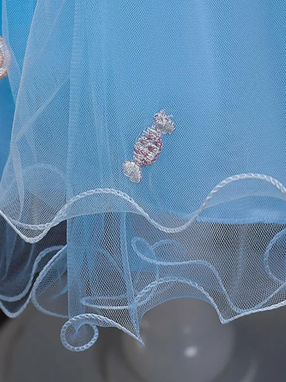 Flower Girl Dresses Blue Jewel Neck Sleeveless Bows Tulle Cotton Flowers Kids Social Party Dresses