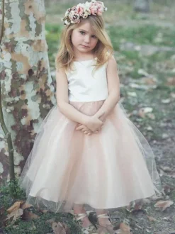 Flower Girl Dresses Champagne Jewel Neck Sleeveless Formal Kids Pageant Dresses