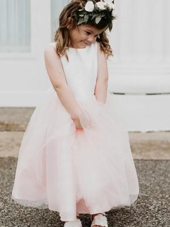 Flower Girl Dresses Champagne Jewel Neck Sleeveless Formal Kids Pageant Dresses