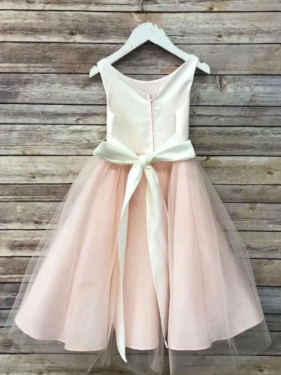 Flower Girl Dresses Champagne Jewel Neck Sleeveless Formal Kids Pageant Dresses