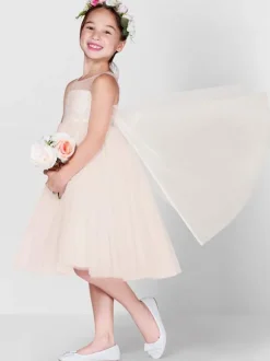 Flower Girl Dresses Champagne Tulle Jewel Neck Sleeveless Sequins Kids Social Party Dresses
