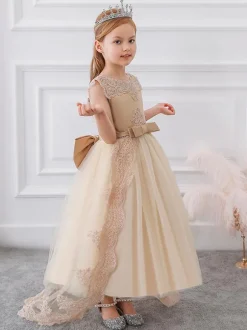 Flower Girl Dresses Champagne Lace Sleeveless Jewel Neck Flower Girl Dresses