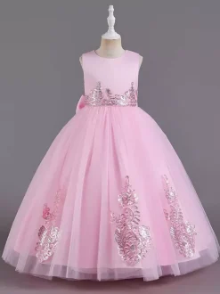 Flower Girl Dresses Green Satin Fabric Sleeveless Jewel Neck Flower Girl Dresses