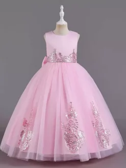 Flower Girl Dresses Green Satin Fabric Sleeveless Jewel Neck Flower Girl Dresses