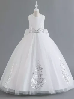 Flower Girl Dresses Green Satin Fabric Sleeveless Jewel Neck Flower Girl Dresses