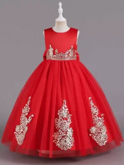 Flower Girl Dresses Green Satin Fabric Sleeveless Jewel Neck Flower Girl Dresses