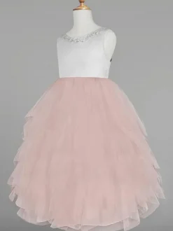 Flower Girl Dresses Ivory Jewel Neck Sleeveless Applique A-Line Kids Party Dresses