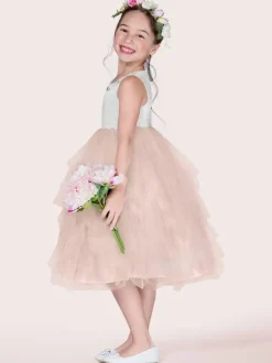 Flower Girl Dresses Ivory Jewel Neck Sleeveless Applique A-Line Kids Party Dresses