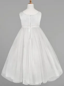Flower Girl Dresses Ivory Tulle Jewel Neck Sleeveless A-Line Kids Party Dresses Free Customization