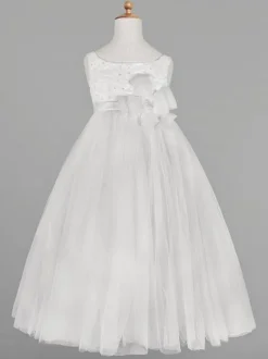 Flower Girl Dresses Ivory Tulle Jewel Neck Sleeveless A-Line Kids Party Dresses Free Customization