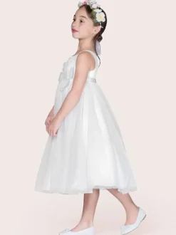 Flower Girl Dresses Ivory Tulle Jewel Neck Sleeveless A-Line Kids Party Dresses Free Customization