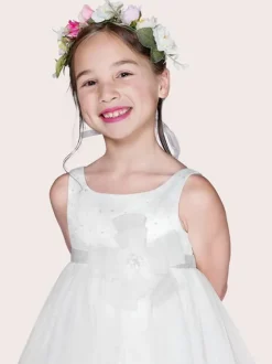 Flower Girl Dresses Ivory Tulle Jewel Neck Sleeveless A-Line Kids Party Dresses Free Customization