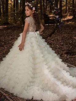 Flower Girl Dresses Jewel Neck Short Sleeves Embroidered Kids Party Dresses
