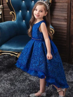 Flower Girl Dresses Jewel Neck Sleeveless With Train Princess Silhouette Bows Kids Party Dresses