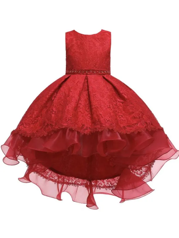 Flower Girl Dresses Jewel Neck Sleeveless With Train Princess Silhouette Bows Kids Party Dresses