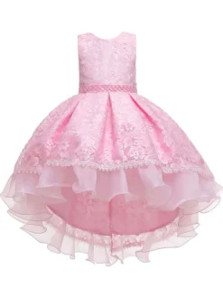 Flower Girl Dresses Jewel Neck Sleeveless With Train Princess Silhouette Bows Kids Party Dresses