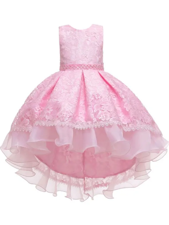 Flower Girl Dresses Jewel Neck Sleeveless With Train Princess Silhouette Bows Kids Party Dresses