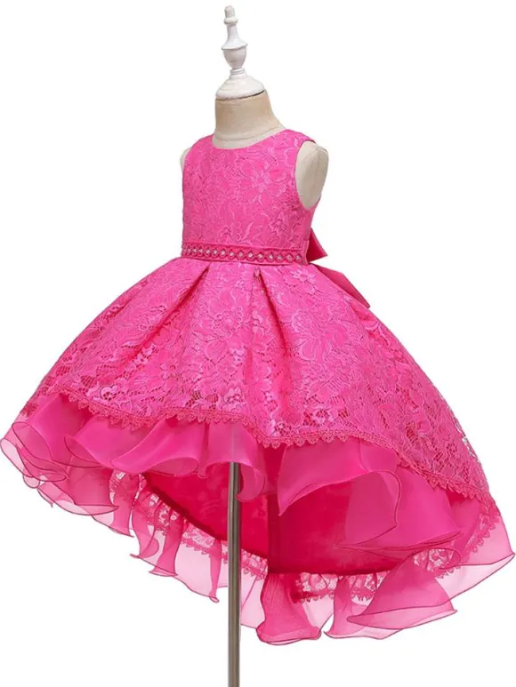 Flower Girl Dresses Jewel Neck Sleeveless With Train Princess Silhouette Bows Kids Party Dresses