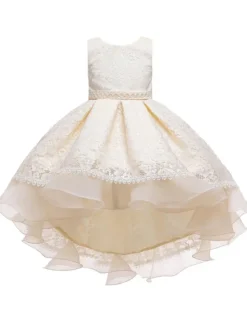 Flower Girl Dresses Jewel Neck Sleeveless With Train Princess Silhouette Bows Kids Party Dresses