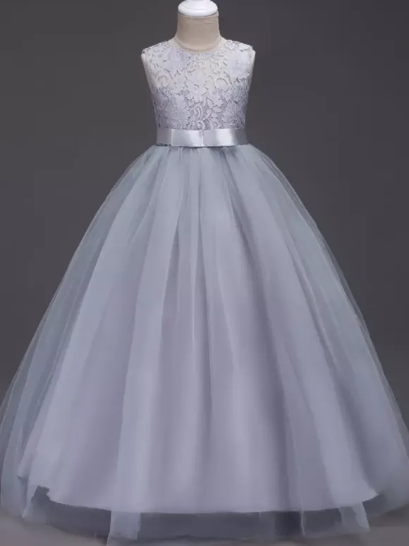 Flower Girl Dresses Jewel Neck Sleeveless Floor Length Bows Formal Kids Pageant Party Dresses