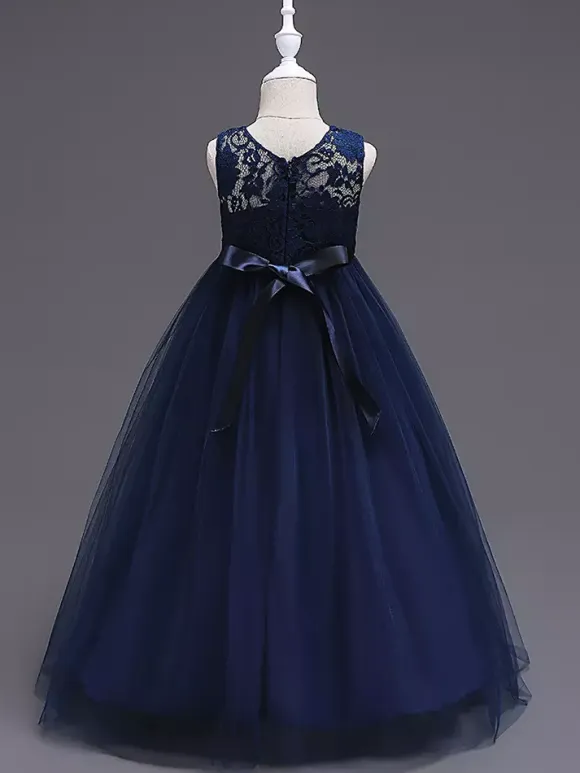 Flower Girl Dresses Jewel Neck Sleeveless Floor Length Bows Formal Kids Pageant Party Dresses