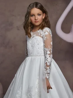 Flower Girl Dresses Jewel Neck Long Sleeves Embroidered Kids Party Dresses