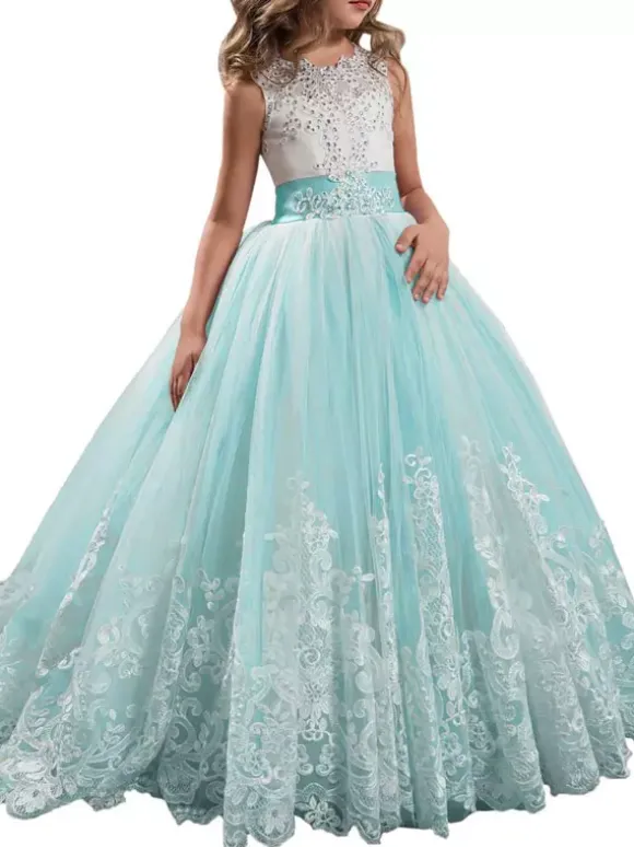 Flower Girl Dresses Jewel Neck Sleeveless Studded Formal Kids Pageant Dresses