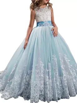 Flower Girl Dresses Jewel Neck Sleeveless Studded Formal Kids Pageant Dresses