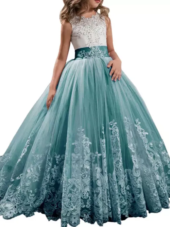Flower Girl Dresses Jewel Neck Sleeveless Studded Formal Kids Pageant Dresses