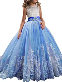 Flower Girl Dresses Jewel Neck Sleeveless Studded Formal Kids Pageant Dresses