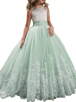 Flower Girl Dresses Jewel Neck Sleeveless Studded Formal Kids Pageant Dresses