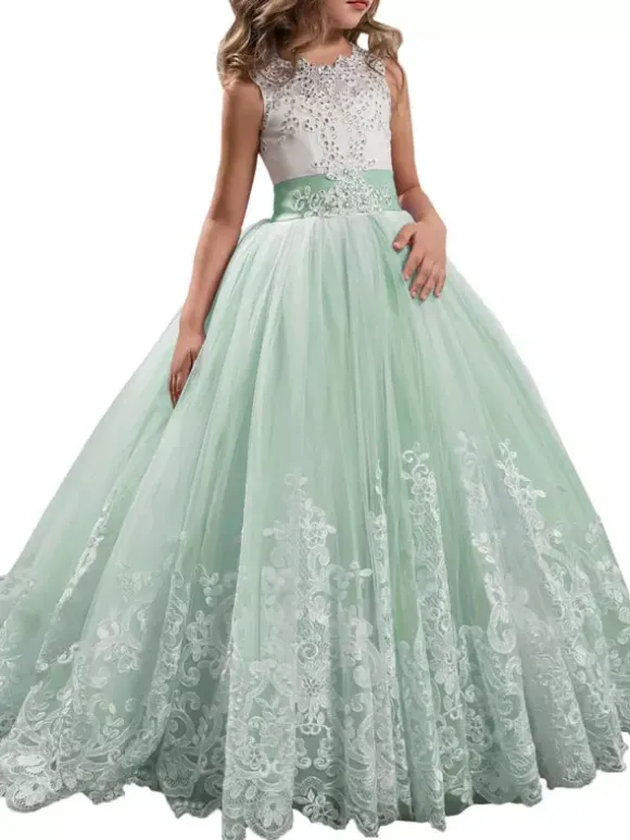 Flower Girl Dresses Jewel Neck Sleeveless Studded Formal Kids Pageant Dresses
