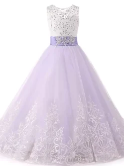 Flower Girl Dresses Jewel Neck Sleeveless Studded Formal Kids Pageant Dresses