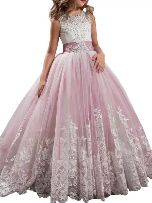 Flower Girl Dresses Jewel Neck Sleeveless Studded Formal Kids Pageant Dresses