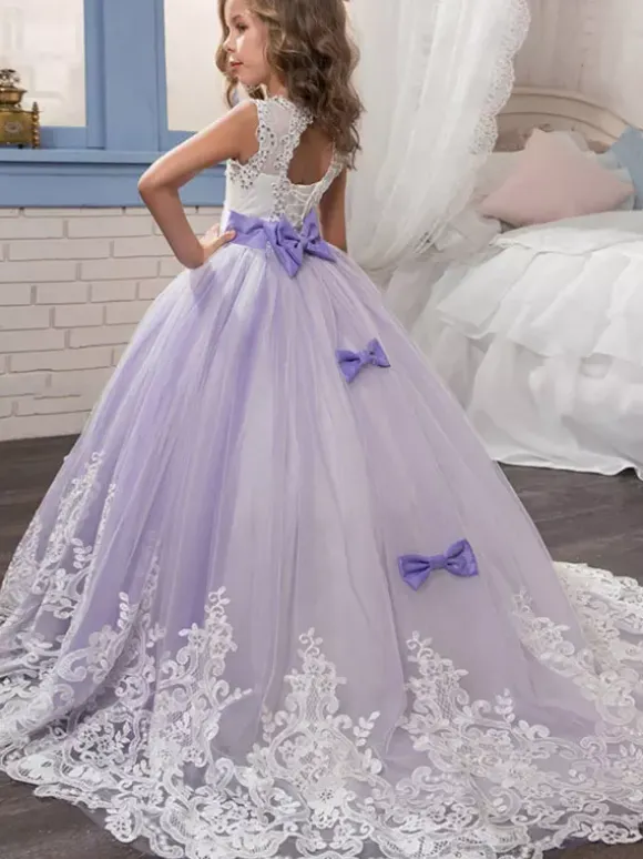 Flower Girl Dresses Jewel Neck Sleeveless Studded Formal Kids Pageant Dresses