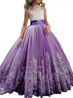 Flower Girl Dresses Jewel Neck Sleeveless Studded Formal Kids Pageant Dresses