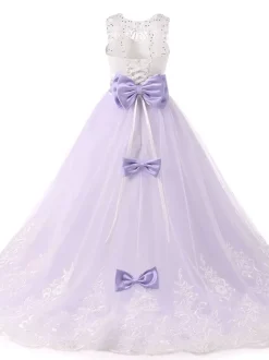 Flower Girl Dresses Jewel Neck Sleeveless Studded Formal Kids Pageant Dresses