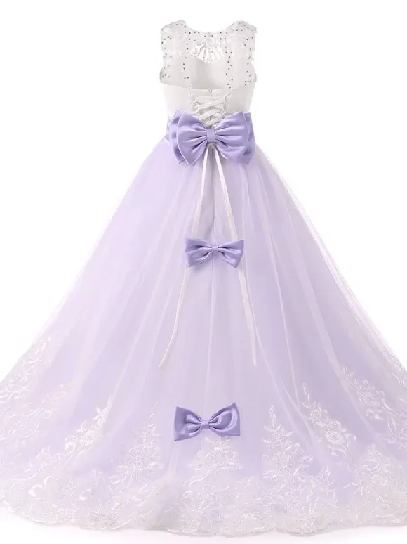 Flower Girl Dresses Jewel Neck Sleeveless Studded Formal Kids Pageant Dresses