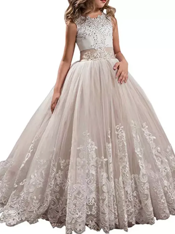 Flower Girl Dresses Jewel Neck Sleeveless Studded Formal Kids Pageant Dresses