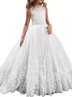 Flower Girl Dresses Jewel Neck Sleeveless Studded Formal Kids Pageant Dresses