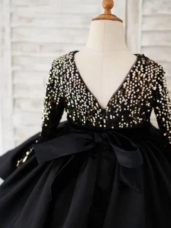 Flower Girl Dresses Jewel Neck Satin Long Sleeves Knee-Length Princess Silhouette Sash Formal Kids Pageant Dresses Free Customization