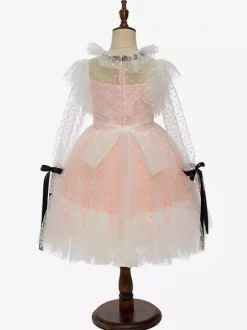 Flower Girl Dresses Lace Long Sleeves Tea-Length Princess Silhouette Kids Party Dresses
