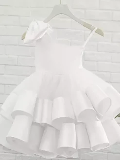 Flower Girl Dresses One-Shoulder Sleeveless Bows Formal Kids Pageant Dresses